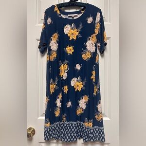 LOFT Floral Navy Shift Dress Size M